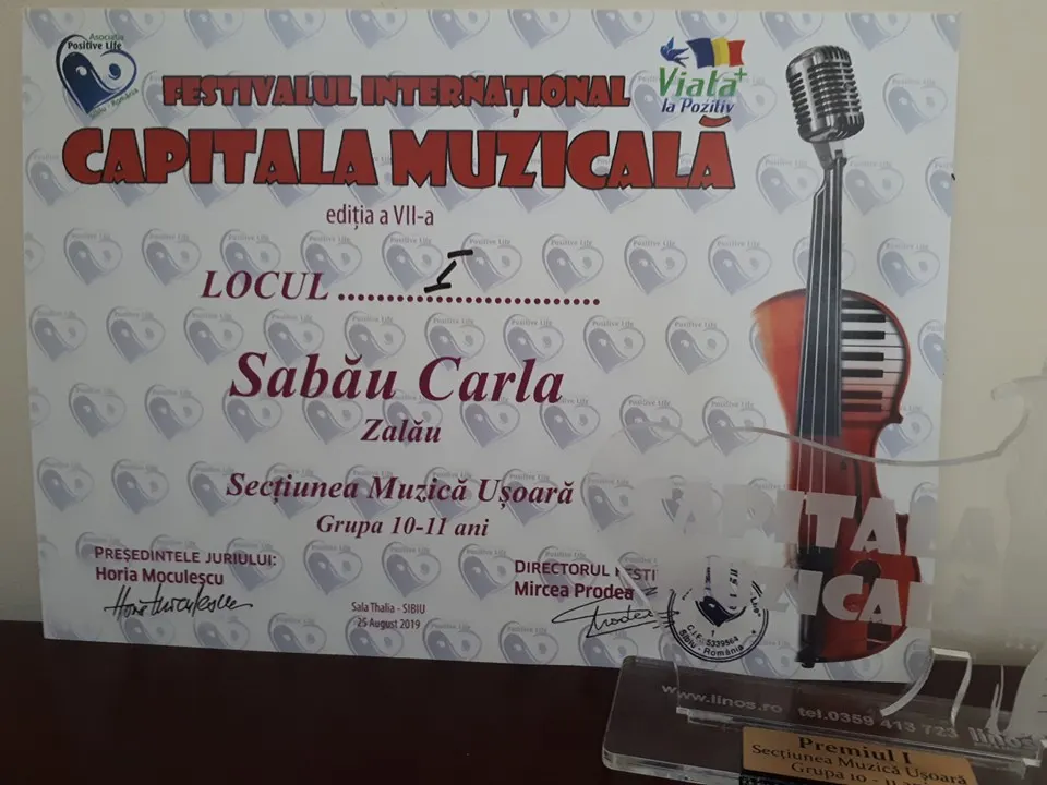Artista Carla Sabău, din nou pe podium. Premiul I la Festivalul Internaţional ''Capitala Muzicală'' de la Sibiu