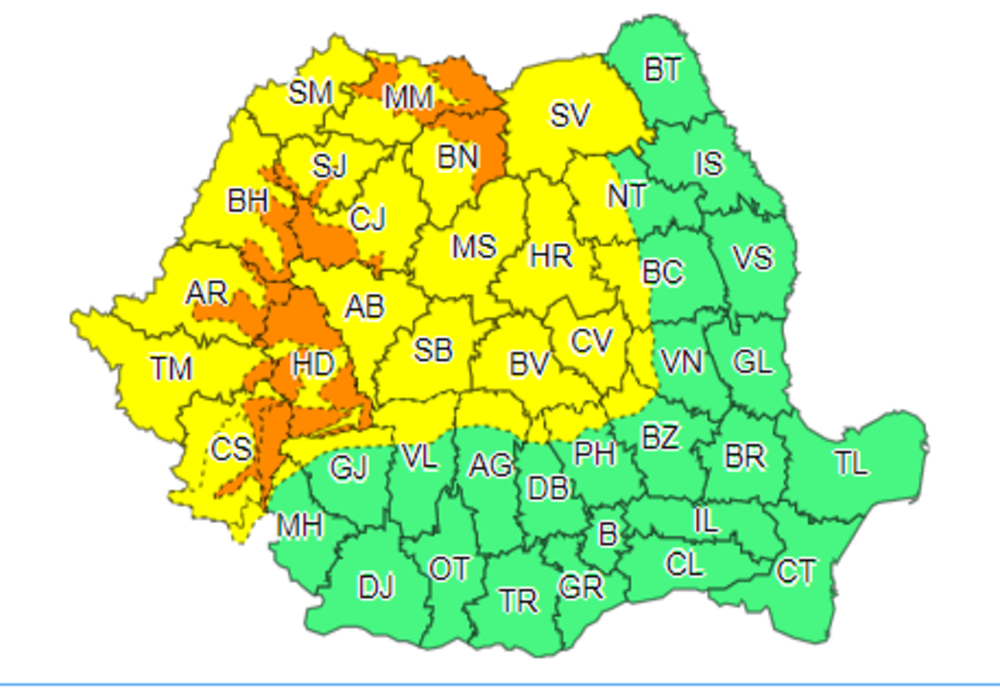 Cod galben de ploi și vânt în Sălaj 