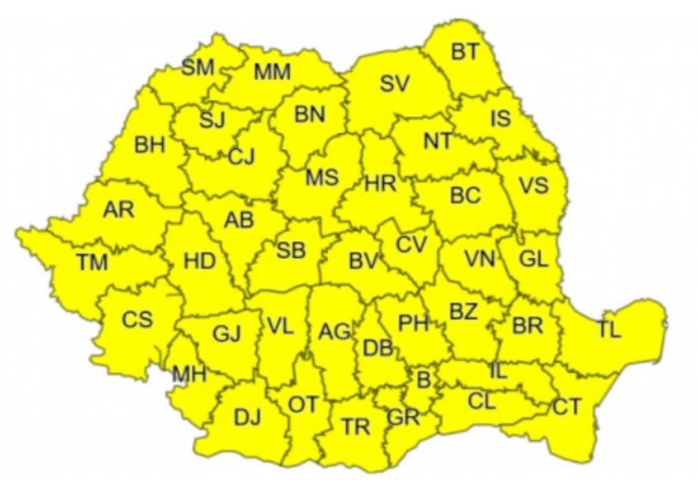 Cod galben de instabilitate atmosferică și ploi torențiale în întreaga țară