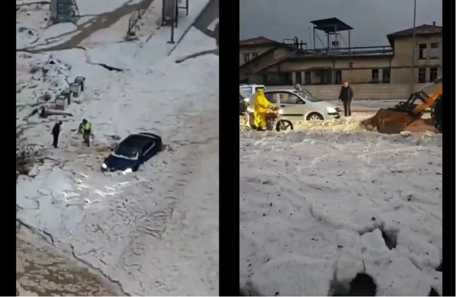 Turcia, lovită de vreme extremă. Grindina a acoperit străzile, iar în unele orașe a fost strânsă cu excavatorul- VIDEO