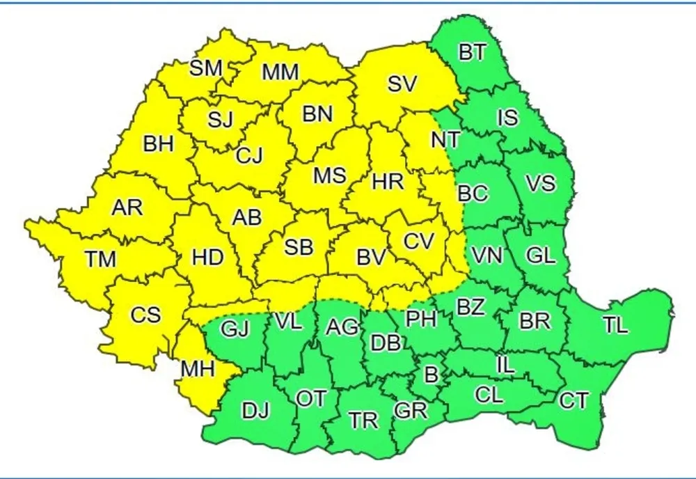  Cod galben de ploi, vijelii și grindină în Sălaj