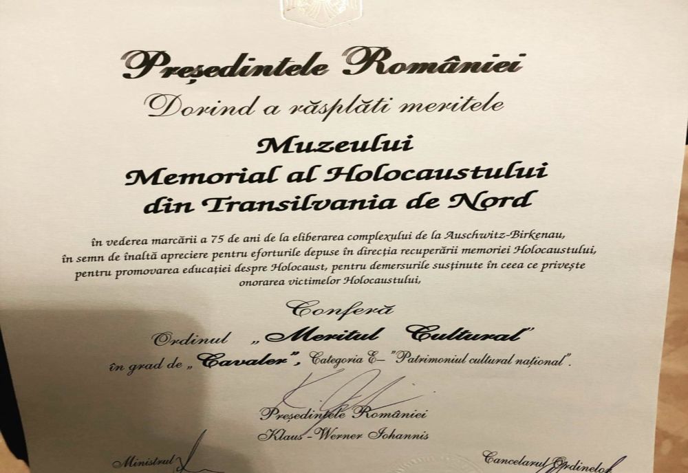 Ordinul ”Meritul cultural” pentru Muzeul Holocaustului din Transilvania de Nord din Șimleu Silvaniei