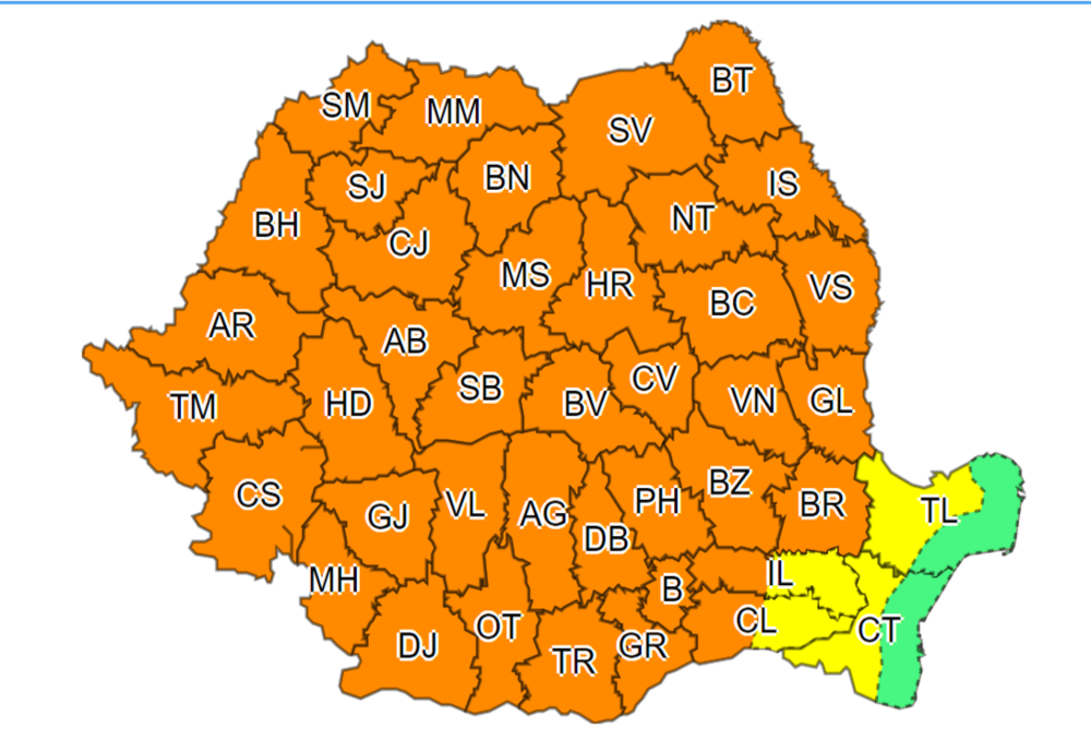ALERTĂ METEO de furtuni pentru majoritatea județelor din țară