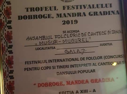 Trofeul Festivalului ''Dobroge, mândră grădină''  a ajuns în Sălaj. Câştigătorii, tinerii Ansamblului ''Mugur-mugurel'' de la Şcoala Populară de Arte