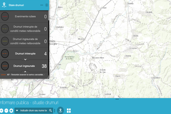 Hartă interactivă cu sectoarele de drum închise sau restricţionate, pe site-ul CNAIR
