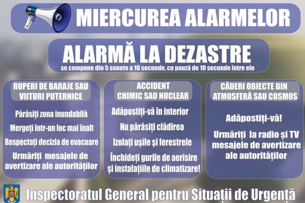Miercurea Alarmelor : sirenele vor emite semnalul “Alarmă la dezastre”