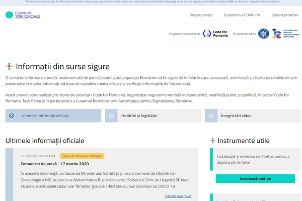 Platforma lansată de Guvern pentru centralizarea informațiilor oficiale despre coronavirus