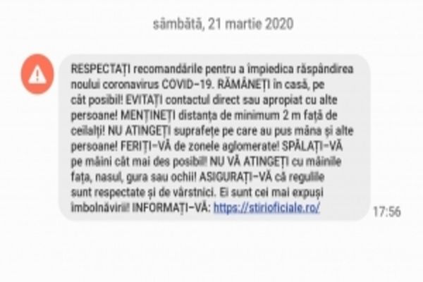 Mesaj RO ALERT pentru coronavirus!