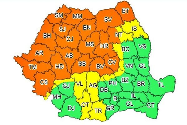 Mai multe județe din Transilvania,  Maramureș, Banat și Crișana, sub COD PORTOCALIU