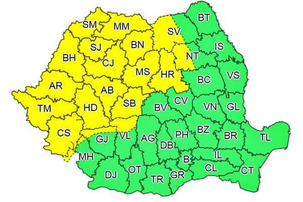 COD GALBEN de instabilitate atmosferică, în mai multe județe din țară