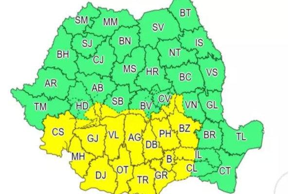 Cod galben de ninsori abundente - Harta ANM cu zonele vizate