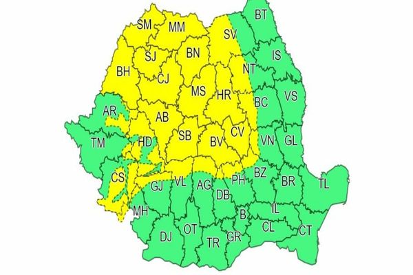 COD GALBEN  de vânt în județele din centrul și nord-vestul țării! Vezi cât durează