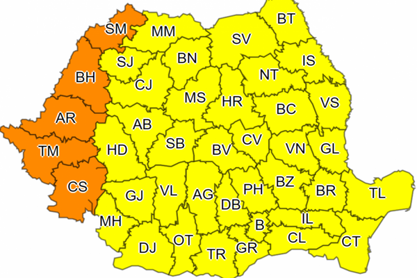 COD PORTOCALIU de caniculă pentru vestul țării! Pentru celelalte județe, meteorologii au emis o avertizare COD GALBEN