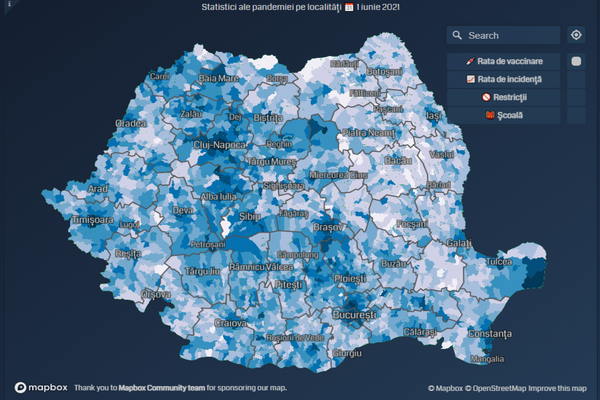 Hartă interactivă a ratei de acoperire vaccinală la nivelul localităților din România