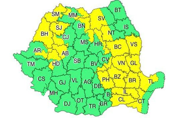 Cod Galben de instabilitate atmosferică, până la ora 23.00