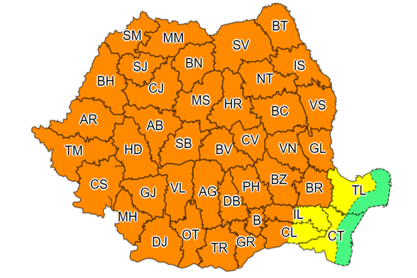 ALERTĂ METEO de furtuni pentru majoritatea județelor din țară