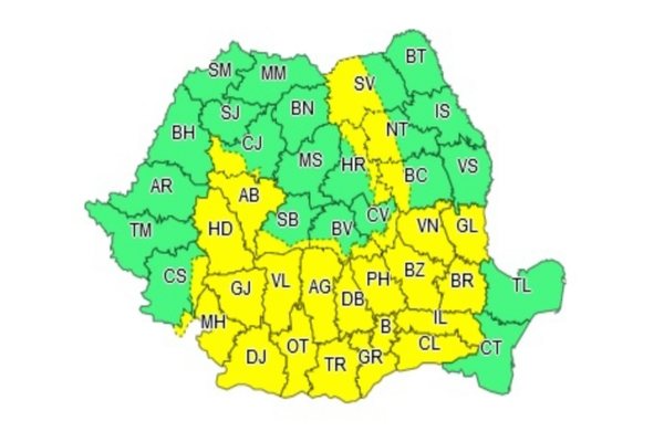Cod galben de fenomene extreme: furtuni cu grindină - cele mai afectate județe. HARTA actualizată