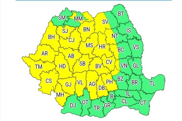 COD GALBEN de vijelii, ploi şi grindină!