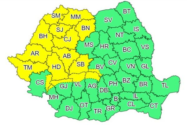 COD GALBEN  de furtuni în 16 județe din țară