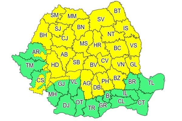 COD GALBEN de instabilitate atmosferică temporar accentuată, pentru majoritatea regiunilor din țară