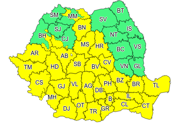 COD GALBEN de furtuni, în majoritatea județelor din țară
