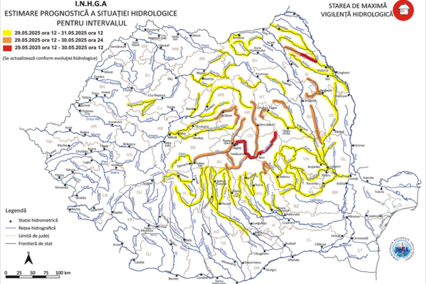 AVERTIZARE COD ROȘU DE INUNDAȚII EMISĂ DE INHGA ÎN MAI MULTE JUDEȚE