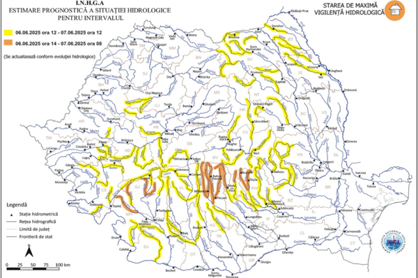 AVERTIZĂRI DE INUNDAȚII EMISE DE INGHA PENTRU MAI MULTE JUDEȚE DIN ȚARĂ
