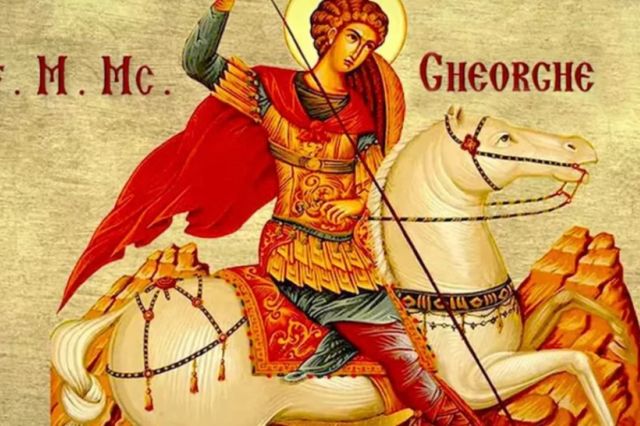 Sărbătoare 23 aprilie: Sfântul Mucenic Gheorghe. Mare sărbătoare pentru creștinii ortodocși. Cruce roșie în calendar